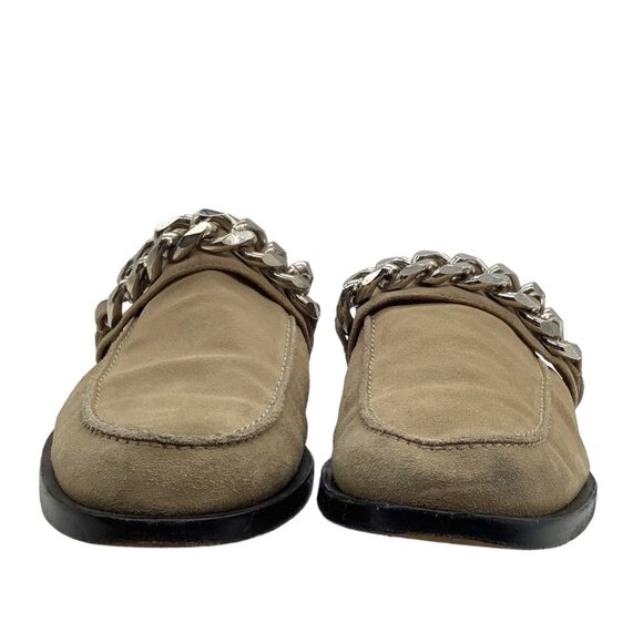GIVENCHY Suede Mule Loafers 8.5 Slip On Flats Silver Chain Trim Slide Open Back - Picture 3 of 10